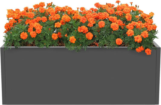 Steel Planter Box, 38" x 15" x 15" Rectangular Long Planter Metal Trough Box for Indoor Outdoor Tall Plants, Flowers or Shrubs (Gray)