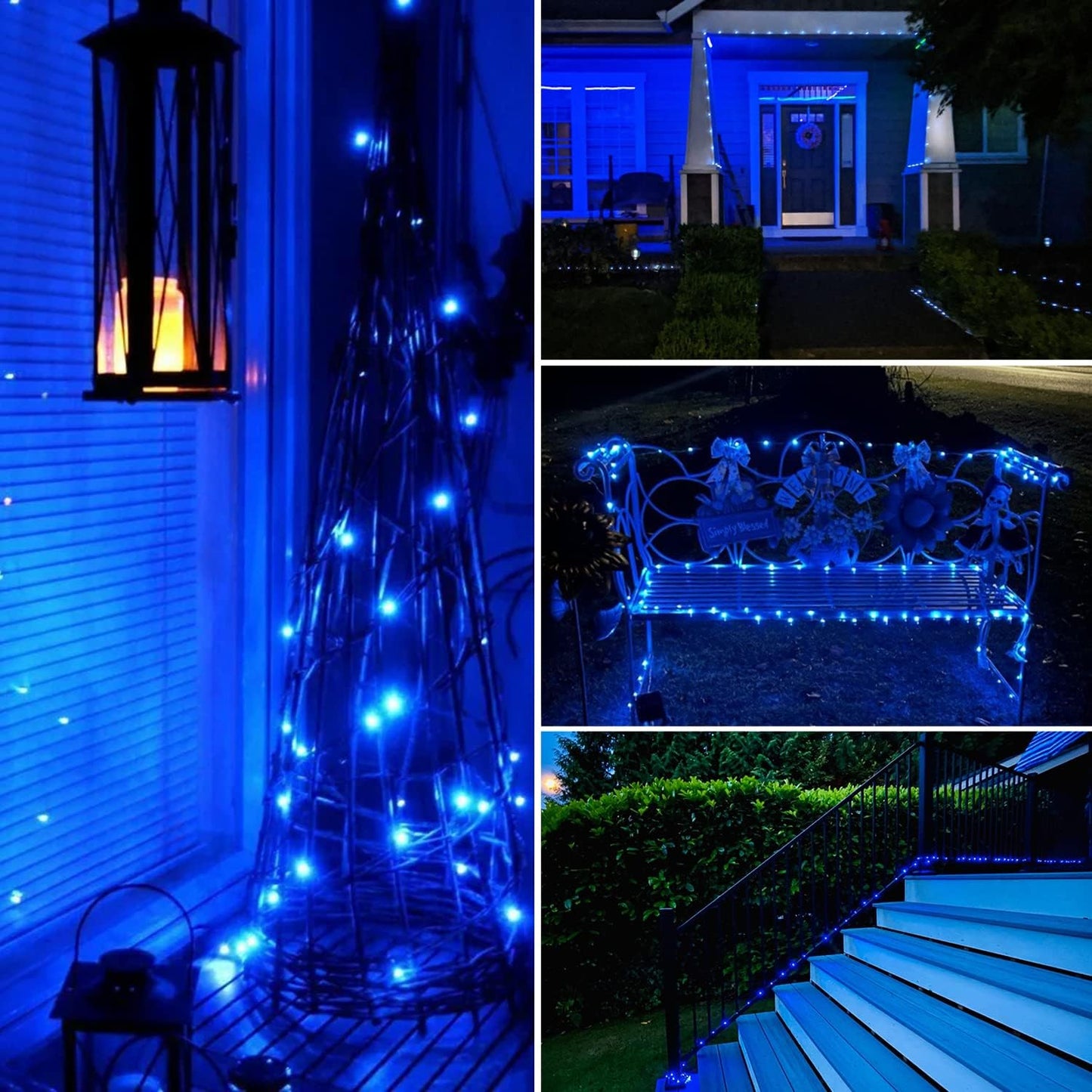 JMEXSUSS 4 Pack 100 LED Solar Fairy Lights, 33ft Blue Solar String Lights Outdoor Waterproof, 8 Modes Copper Wire Solar Twinkle Lights for Patio Garden Yard Tree Christmas Halloween Decor