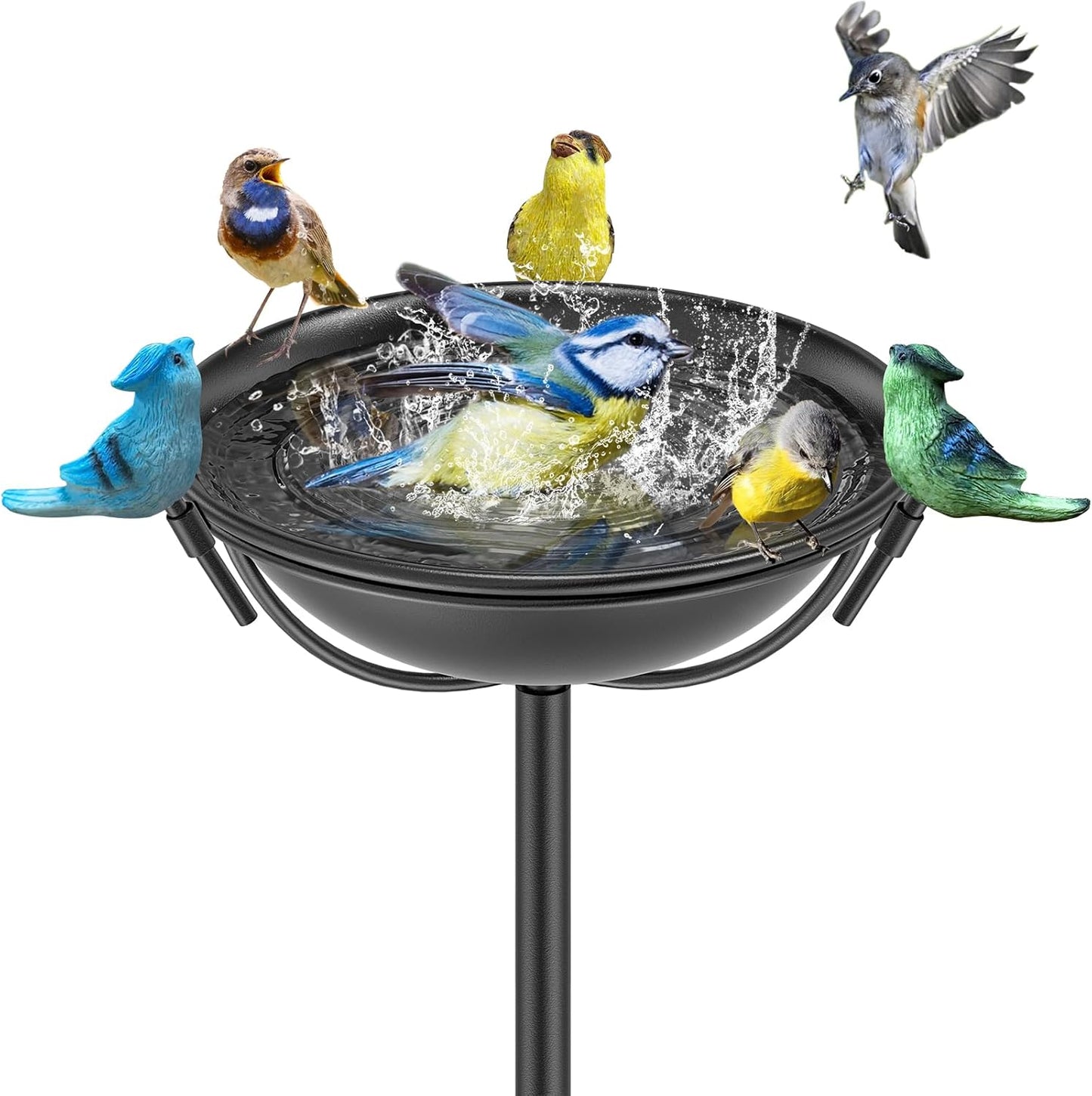 Outdoor 55In Metal Bird Bath for Outside, Cast Iron Tall Birdfeeder Birdbaths Bowl with 3 Resin Bird Statue Decorative, Bird Feeders for Outdoor Yard Lawn Patio Decor Black