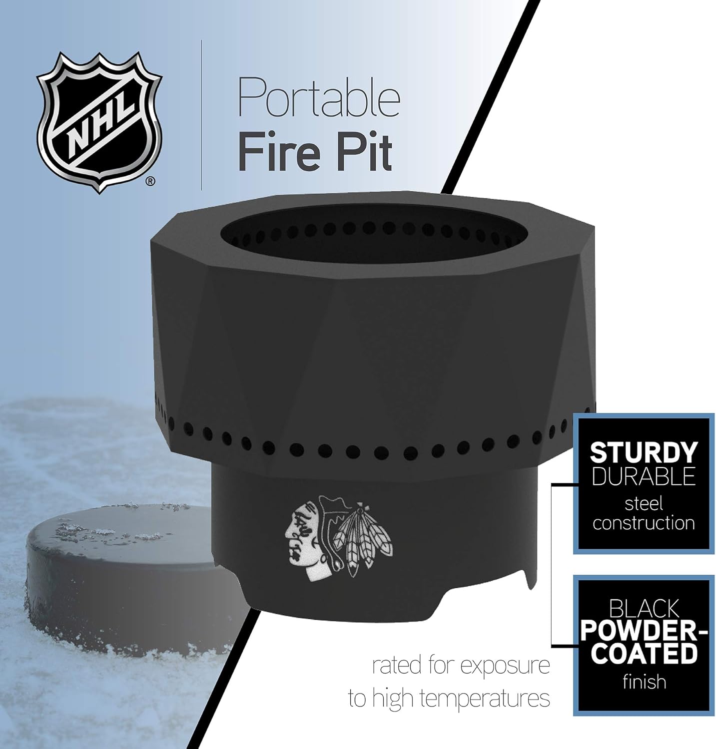 Blue Sky Outdoor Living NHL New York Rangers Ridge Portable Steel Smokeless Fire Pit with Carrying Bag, Firewood and/or Wood Pellet Burning
