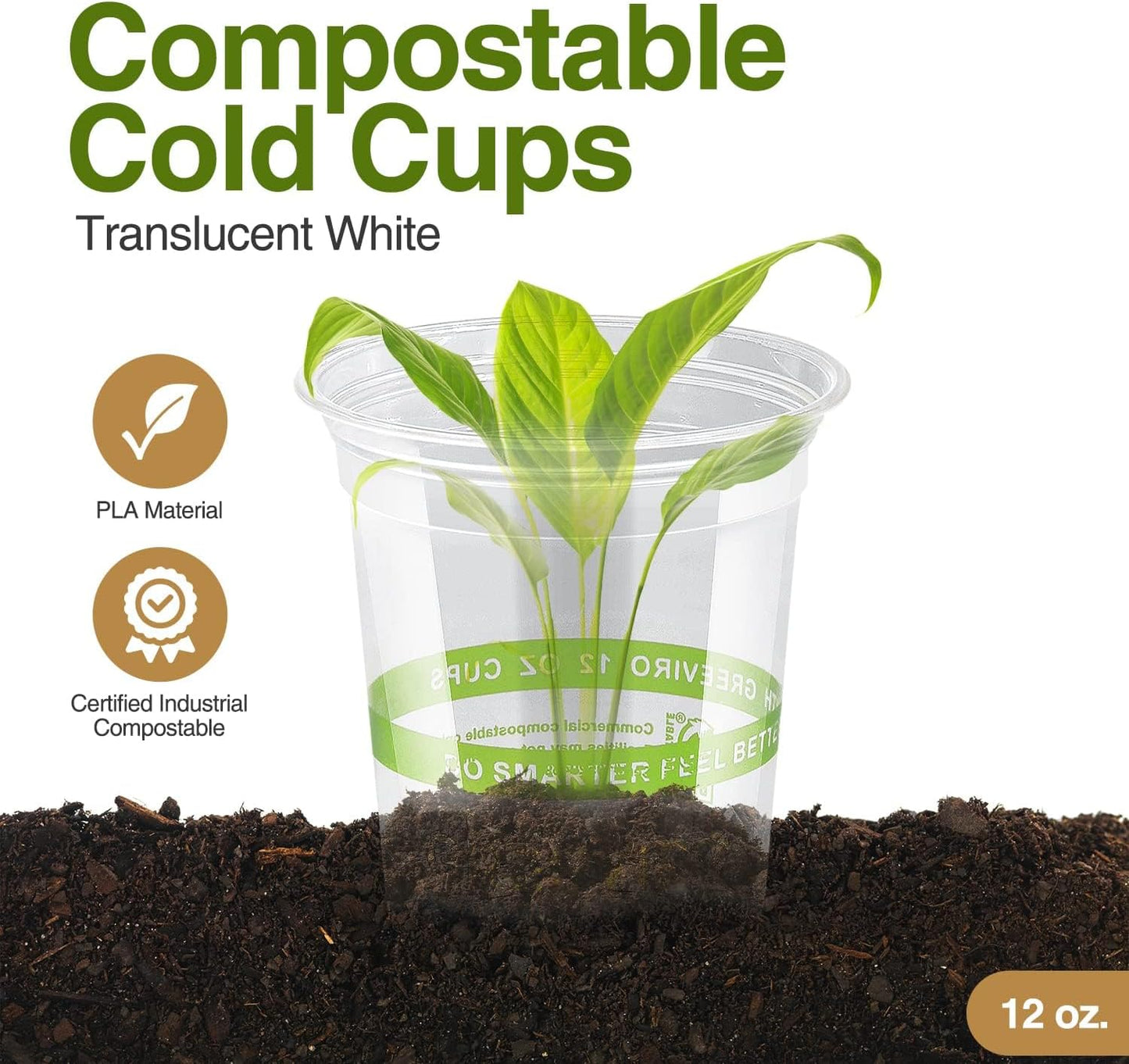Compostable Plant-Based Clear Plastic Cups 9oz Thick, Reusable, Disposable Iced Coffee Cups for Smoothies, Beer & Any Beverages for Parties, Weddings & Gatherings (9oz)