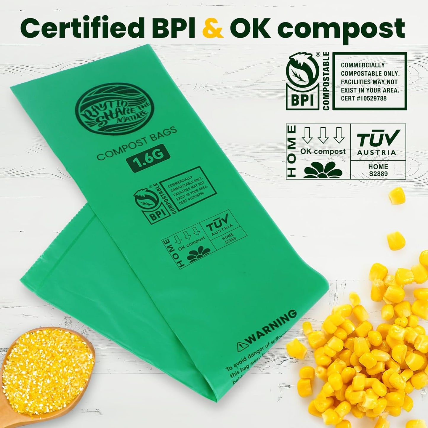 RAYTID 120 Counts 1.6 Gallon (1.6-1.75-2 Gal) Compost bin kitchen Bags, Strong compost bags for countertop bin, Fit 4.5,6,7,8 Liters.ASTM D6400, US BPI and Europe OK compost HOME certified