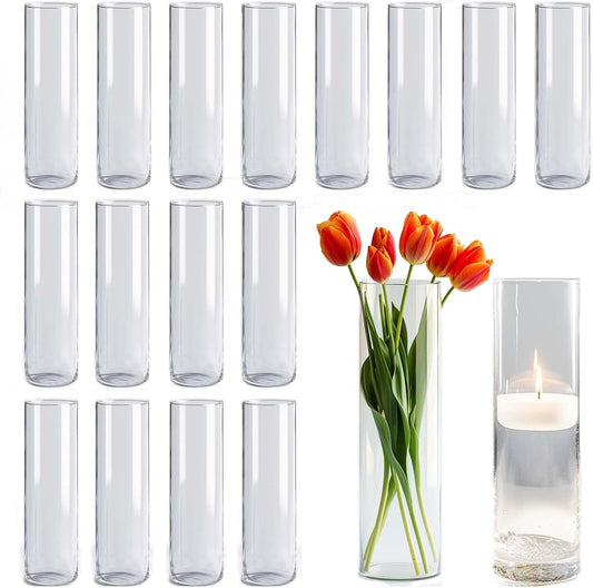 18pcs Glass Vase Cylinder Vases for Centerpieces Small Flower Glass Clear Vases Home Decor Centerpiece Table Flower Vase Decorations for Office Beautification＆Holiday 7.5 Inch Tall
