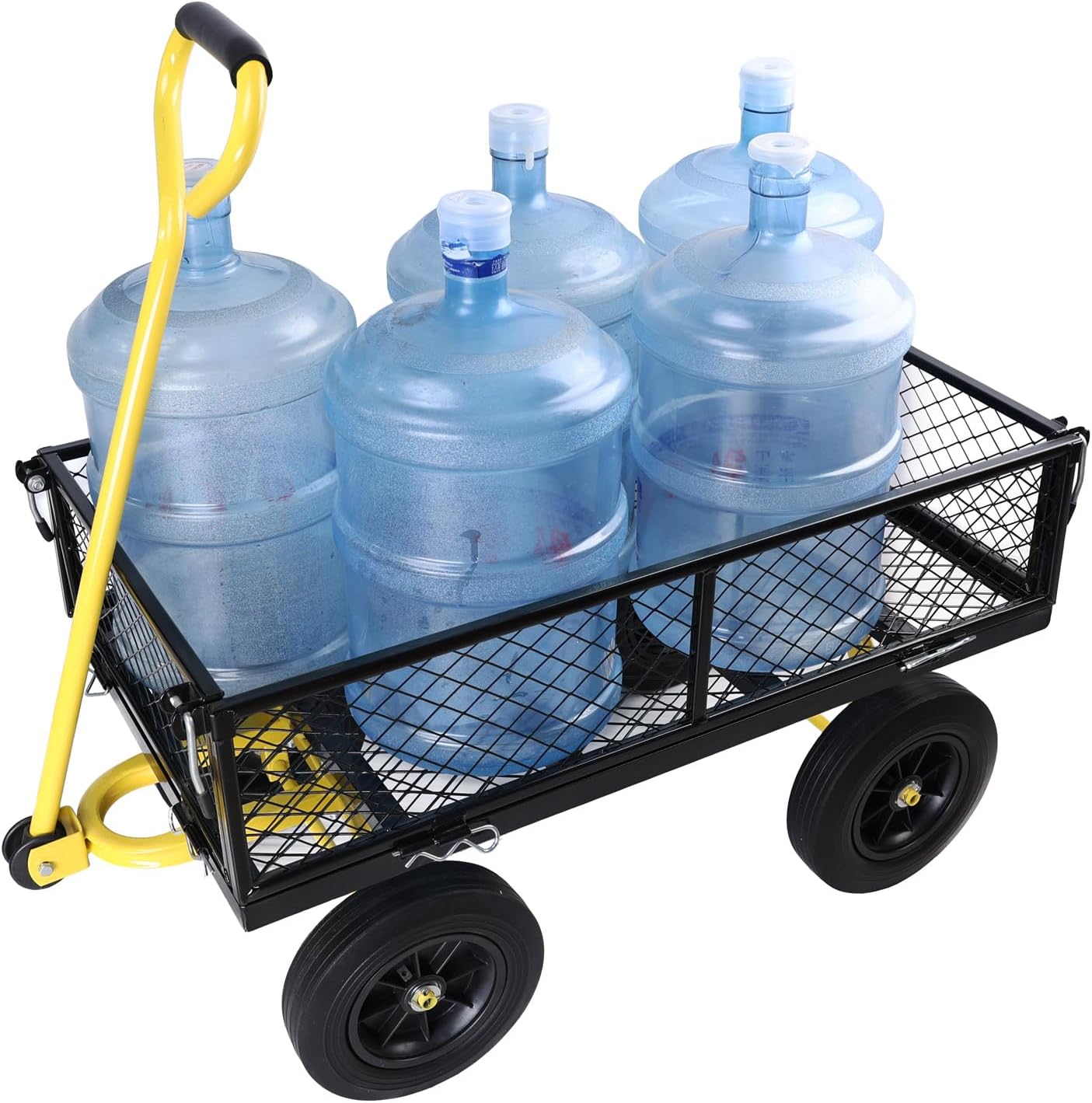 Wagon with Removable Sides - Farm, Warehouse & Garden Dump Cart - Solid Yellow+Black Wheels