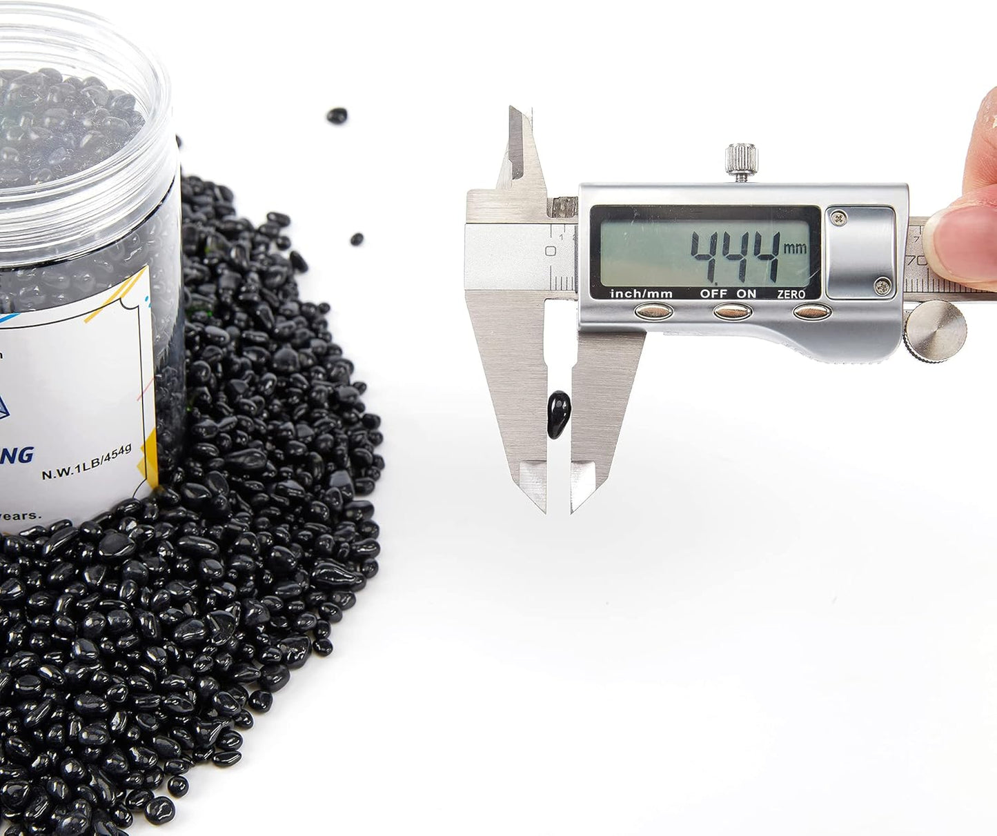 TWINKLING High Luster Round Fire Glass Stones,Glass Marbles Pebbles,Glass Beads Gems for Fire Pit Vase Fillers Crafts Aquarium Garden Decoration,3-6mm,1-Pound Jar (Black)