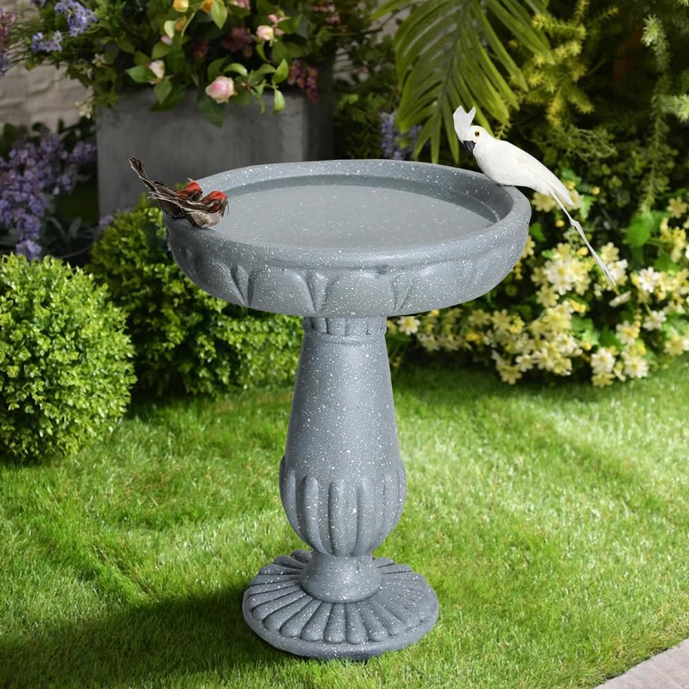 SKYFIRE 21.2”H Bird Baths for Outdoors- Fibre Reinforced Concrete Tall Bird Bath Stylish with Pedestal for Garden, Patio, Lawn, Backyard - 17”L X 17”W X 21.2”H Vintage Pedestal Outdoor Garden Birdbath