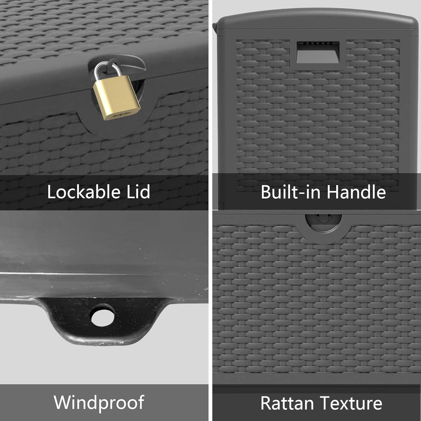 80 Gallon Plus Outdoor Storage Box Waterproof Lockable Resin Deck Box Large, Patio Storage Bin for Pool Accessories Cushion Furniture, Garden Tools, UV-Resistant Outside Delivery Black