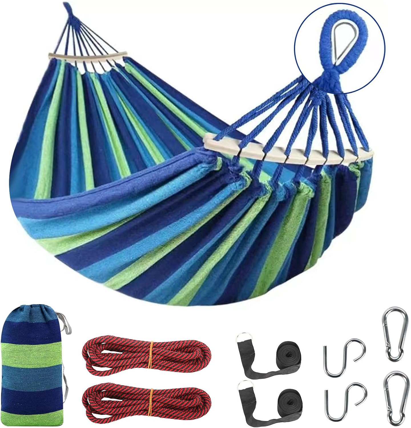 Durable Hammocks 660 Lbs Capacity, Camping Essentials Hiking Gear Accessories Max 2 X Tree Straps & Carabiners & Duckbilled Buckle & Thicker Rope & Portable Carrying Bag Included (Blue)