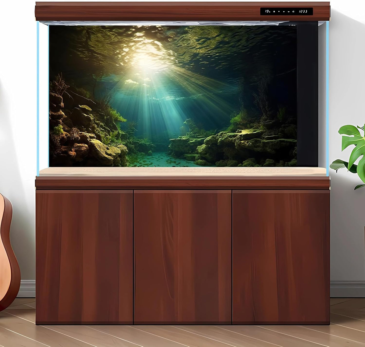 Fish Tank Background Under The Sea Aquarium Background Ocean Floor Sunray Rock Terrarium Backgrounds Coral Reef Aquatic Plants Underwater Cave Aquarium Wallpaper for Fish Tank Decorations 72x18in