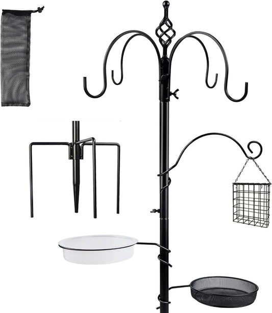 yosager Premium Bird Feeding Station Kit, 77" x 19" Birds Feeder Pole, Deluxe Multi Feeder Hanging Kit with Metal Suet and Bird Bath for Wild Birds Watching, Birdfeeder and Planter Hanger