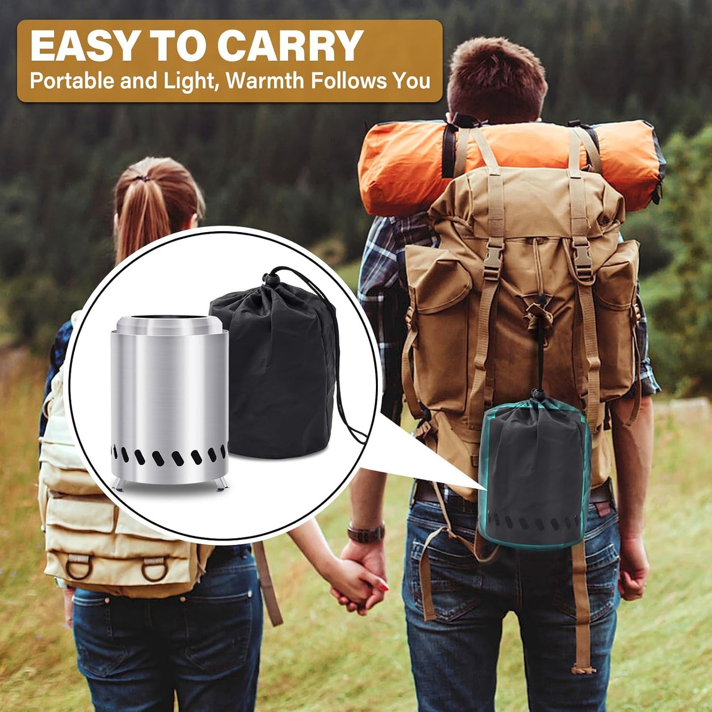 HGD 9.6 x 7.1 in Small Tabletop Fire Pit, Portable Mini Smokeless Table Top Firepit, Low Smoke Camping Stove for Outdoor & Patio, Fueled by Pellets or Wood, with Travel Bag, Stainless Steel, Silver