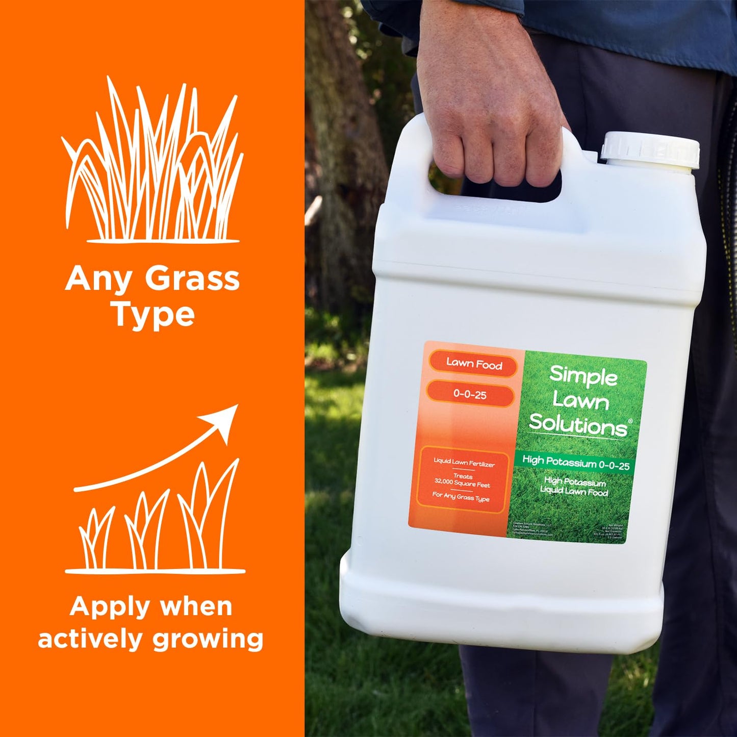 Simple Lawn Solutions - High Potassium Lawn Food Liquid Fertilizer 0-0-25 - Concentrated Spray - Turf Grass Vigor and Plant Hardiness - Summer and Fall - Any Grass Type (2.5 Gallon)