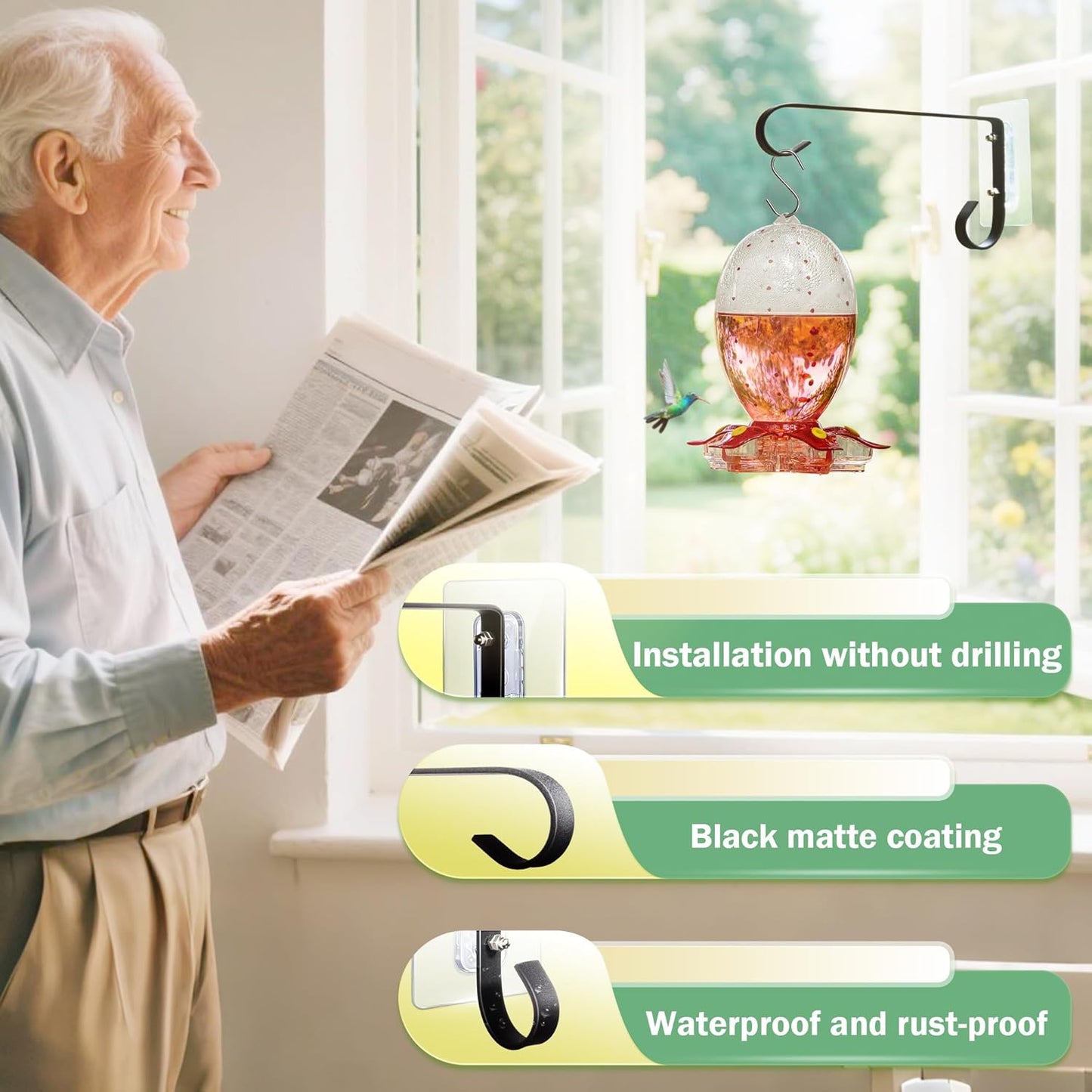 Bird Feeder Hanger Window Mount: Metal Hanging Bird Feeder 8Inch - Geometric Window Hummingbird Feeder - for Outside Decorative - 4pcs