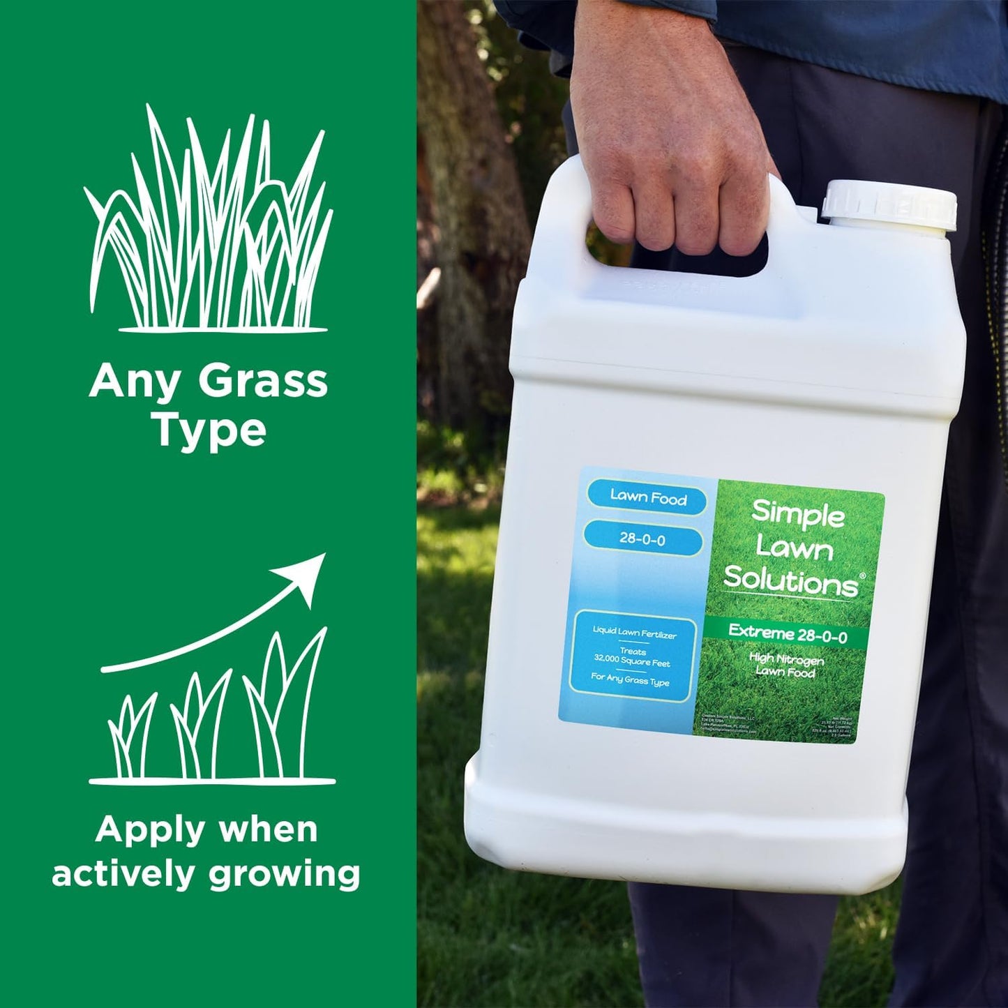 Maximum Green & Growth Fertilizer High Nitrogen 28-0-0 Lawn Food Liquid Fertilizer- Spring & Summer- Any Grass Type- Simple Lawn Solutions - Concentrated Quick & Slow Release Formula (2.5 Gallon)