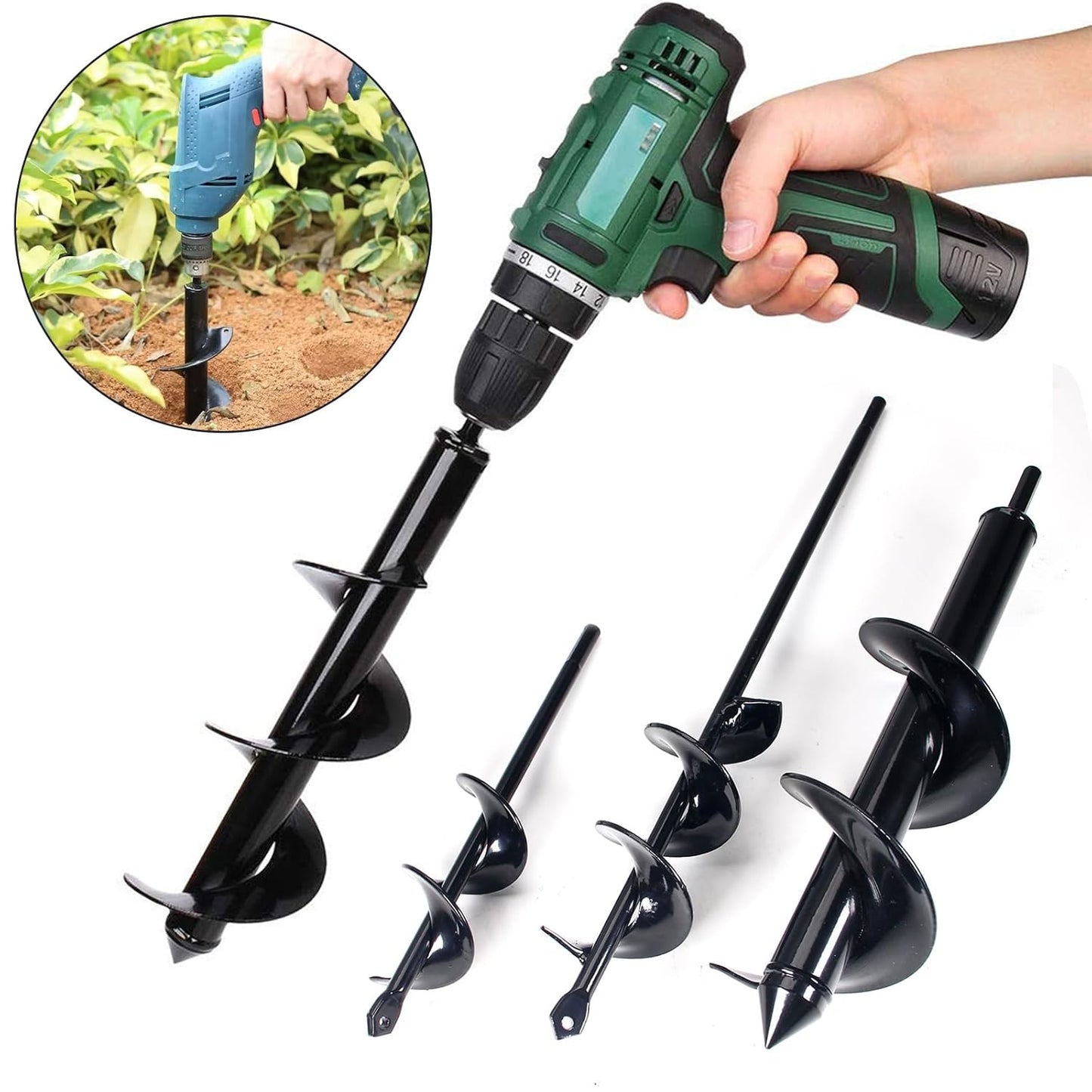 Utoolmart Auger Drill Bit for Planting Set of 3, (1.6x8.7, 1.8x14, 3.1x12) Easy Planter Garden Auger - Bulb & Bedding Plant Augers - Posthole Digger for 3/8” Hex Drive Drill