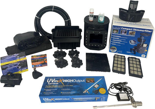 HALF OFF PONDS Savio Select 3,000 GPH Submersible Pump Pond Kit with 10' x 15' PVC Plastic Pond Liner, UV Clarifier for Water Garden & Koi Pond