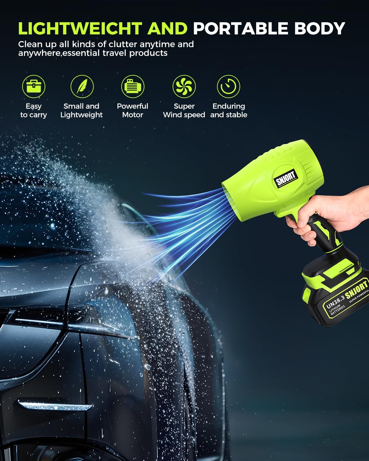 Leaf Blower Cordless with Battery and Charger,800,000 RPM,Extended Nozzle,Lightweight Handheld Design,Blower for Patio Cleaning,car Blowing Water,Blowing Leaves and Dust（Grass Green）