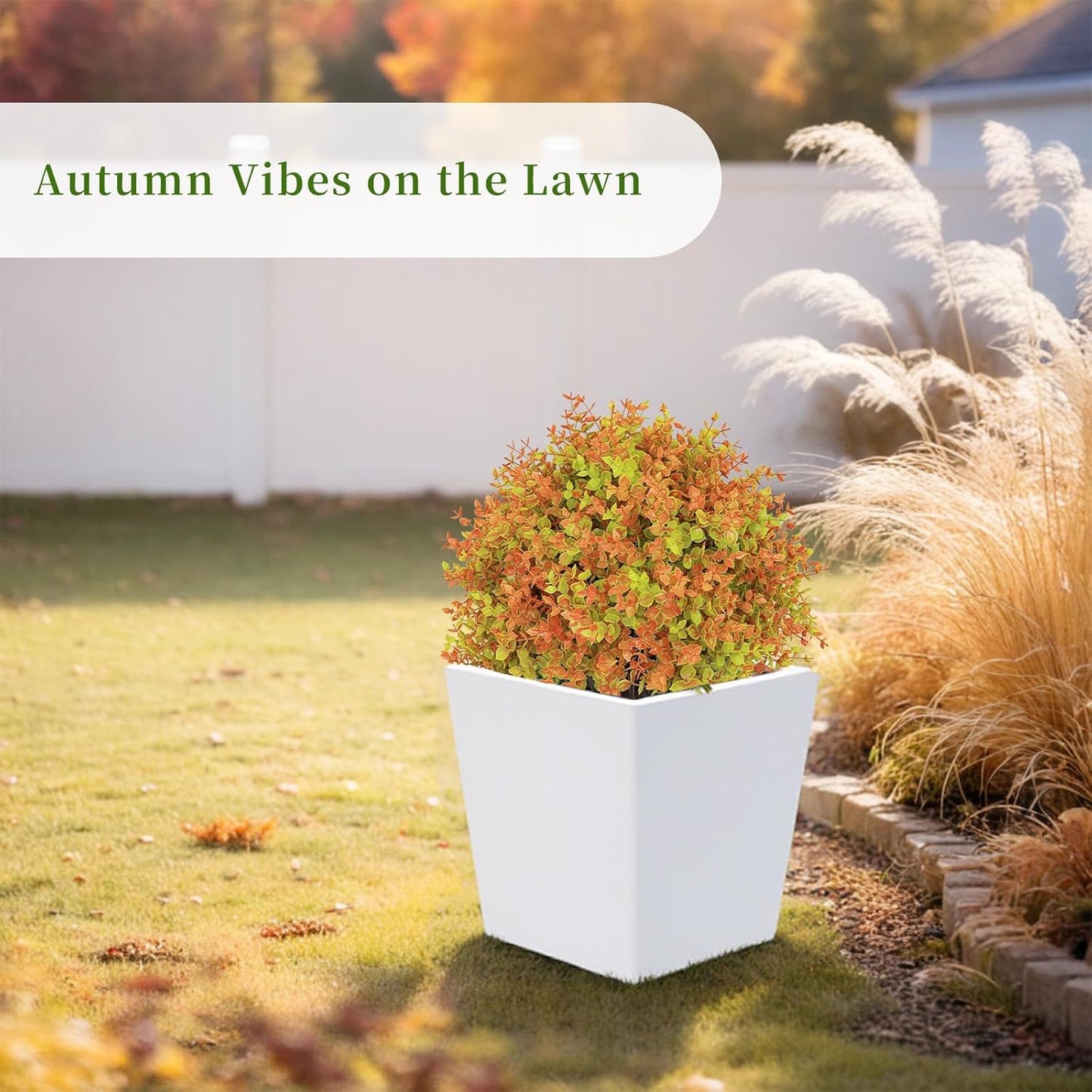 24" Fall Plants Artificial Boxwood Topiary Trees, UV Resistant Faux Bushes with Ground Spike, Fake Shrubs for Outdoor Planters, Front Porch, Patio, Yard Decor Set of 2