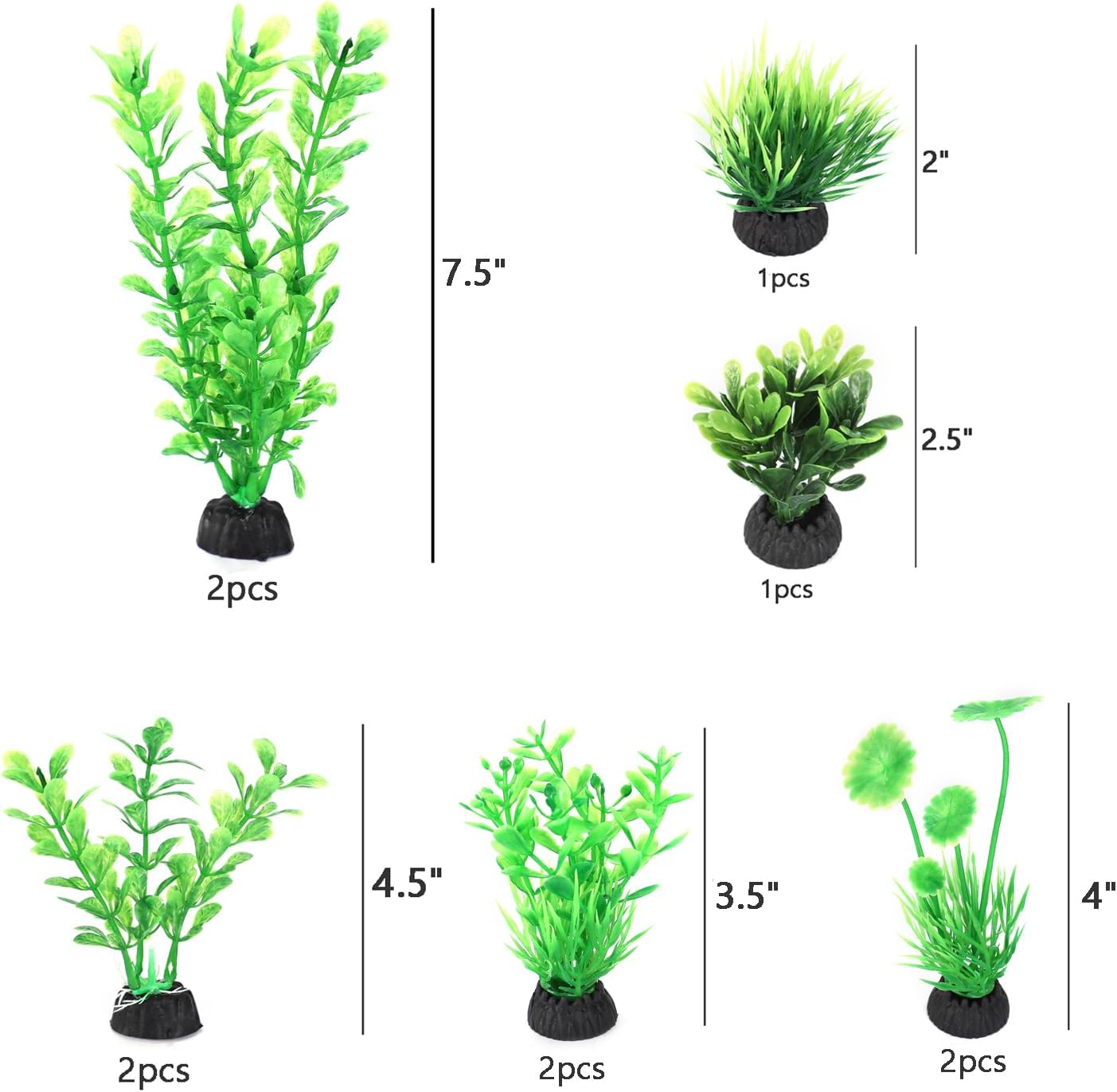 AQUANEAT Artificial Fish Tank Plants, Plastic Aquarium Decorations, Green Accessories, 10pcs