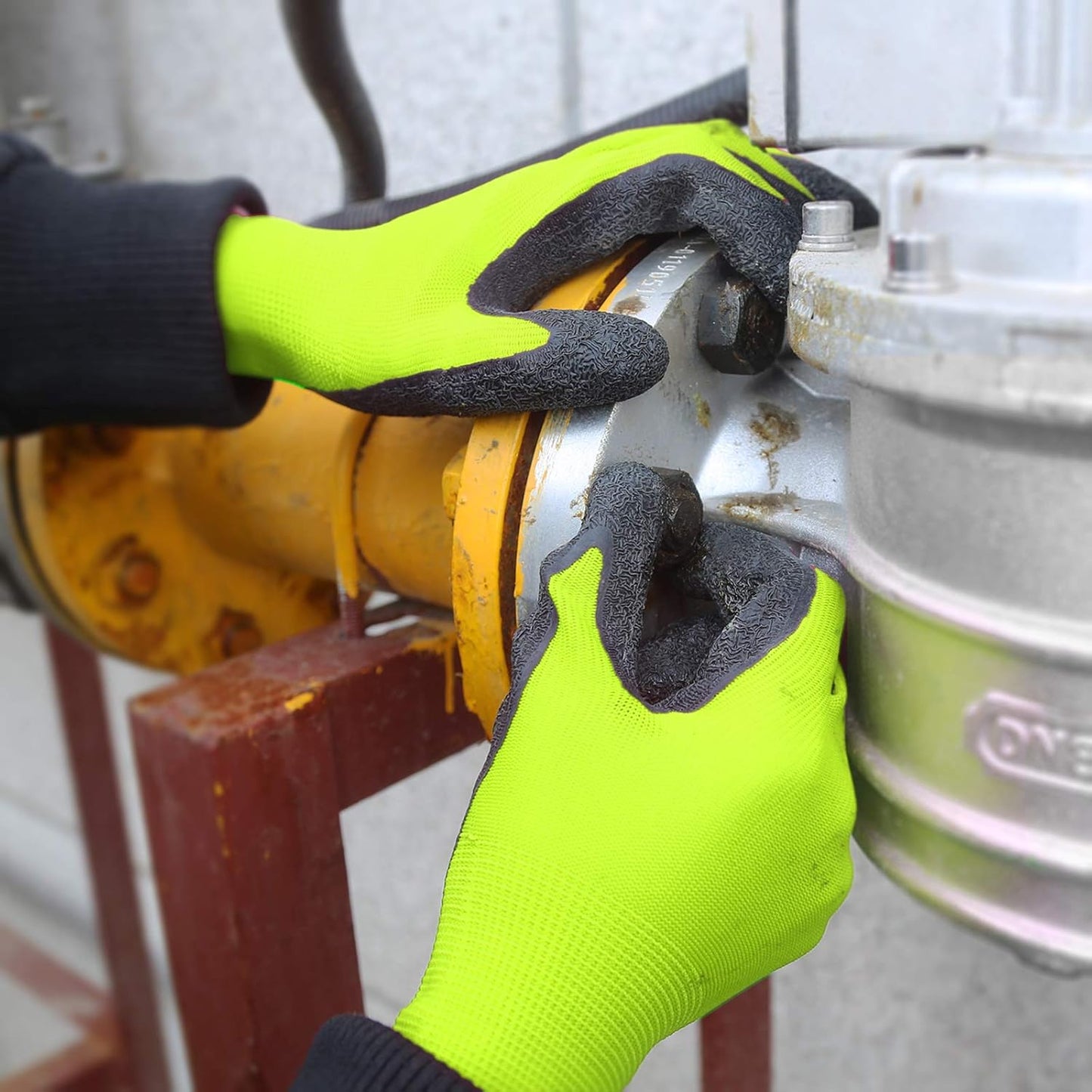 Evridwear Crinkle Latex Rubber Hand Coated Safety Work Gloves for Men Women General Multi Use Construction Warehouse Gardening Assembly Landscaping (XL-Size) Lime 120 Pairs Pack