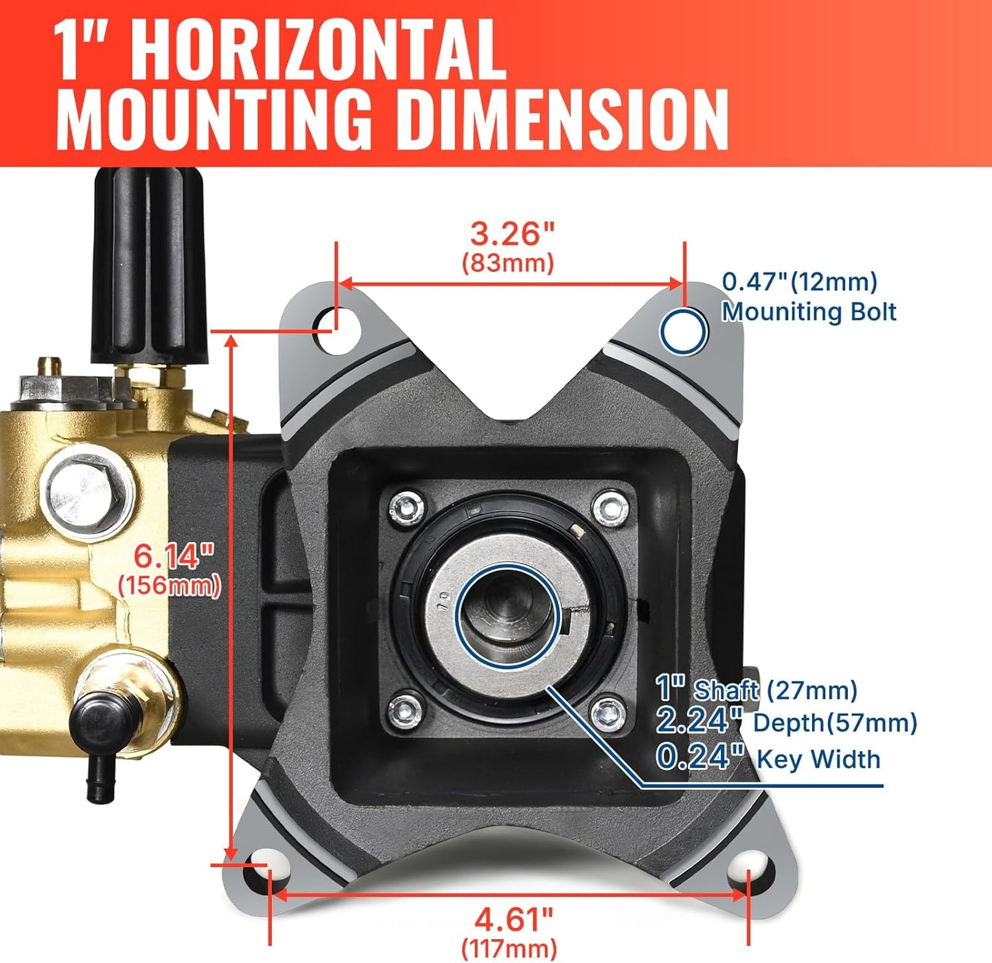 YAMATIC Horizontal Triplex Plunger Pressure Washer Pump 1" Shaft 4000 PSI 4 GPM, Replacement for Simpson AAA 90034, 90039,90038, Honda GX340, GX390, GX270 for Industrial Gas Powered Washers