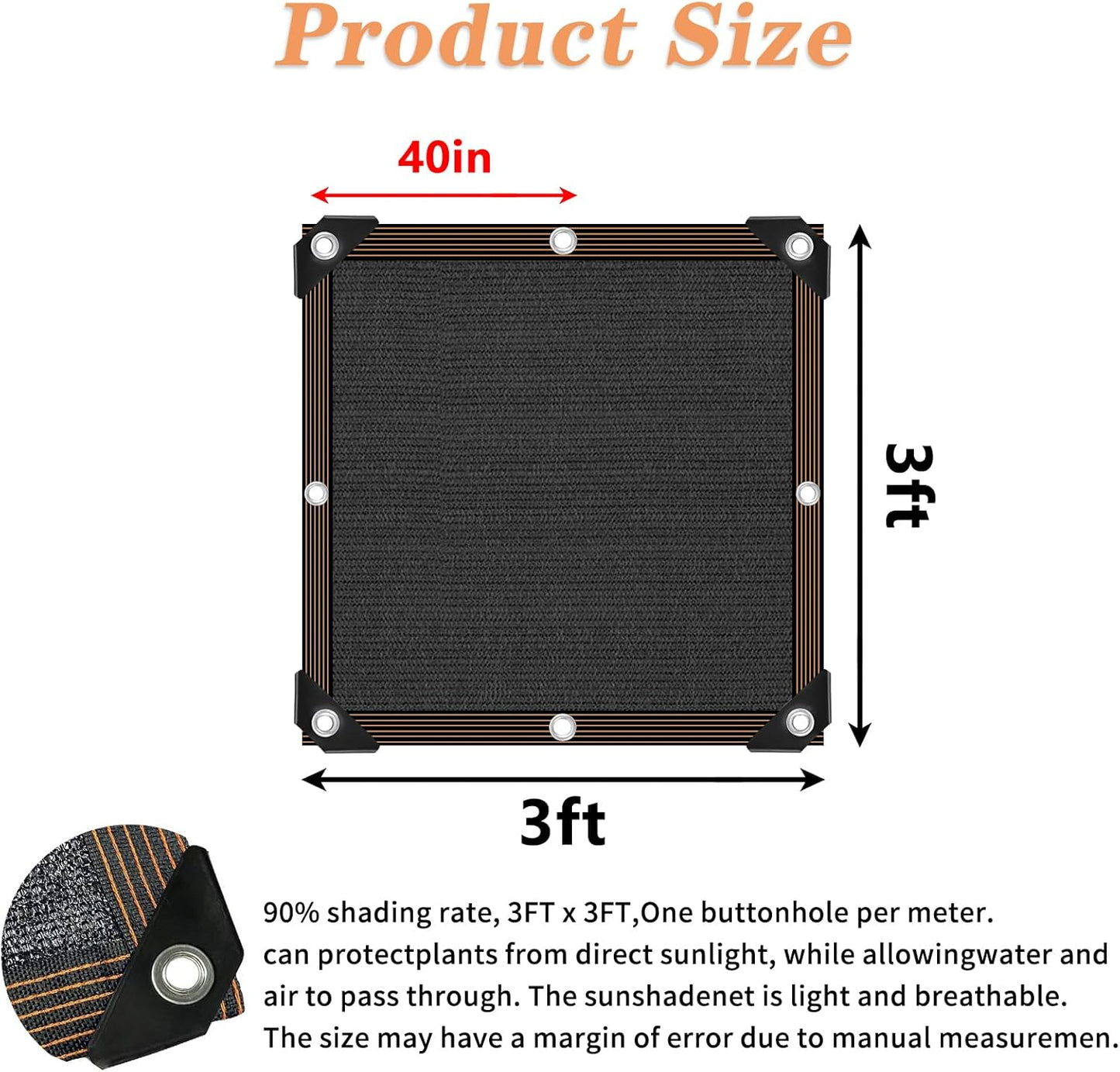 Shade Cloth 90% Sunblock Net for Garden Patio,Shade Sails -for Plants Greenhouse Outdoor Pergola Lawn Swimming Sun Protection Covers for Kennel Chicken Coop Easier to Hang Neting Cover, 3x3 FT