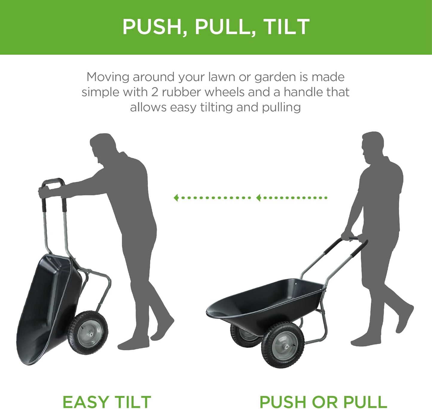 Best Choice Products Dual-Wheel Home Utility Yard Wheelbarrow Garden Cart w/Built-in Stand for Lawn, Gardening, Construction - Black