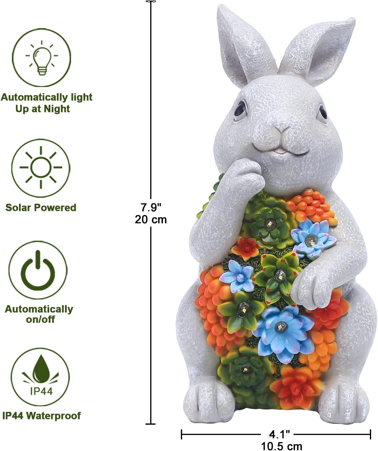 Nacome Garden Outdoor Statues Bunny with Succulent and 7 LED Lights – Lawn Decor for Patio, Balcony, Yard Ornament - Unique Housewarming Gifts