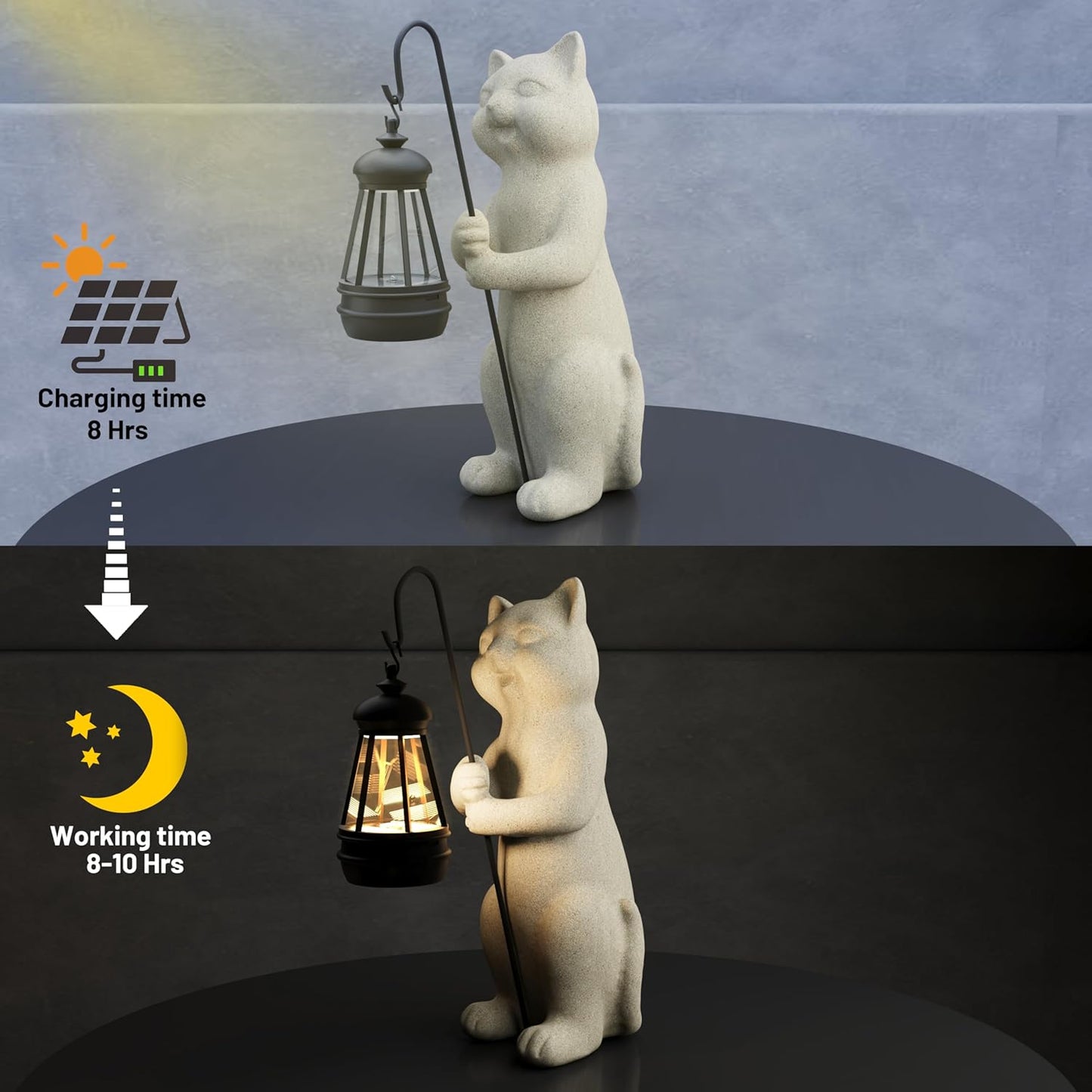 Solar Cat Garden Statue 10 Inch Porch Patio Decor for Outside Yard Decoration Outdoor Unique Housewarming Gardening Birthday Gifts for Cat Lovers Women Grandma