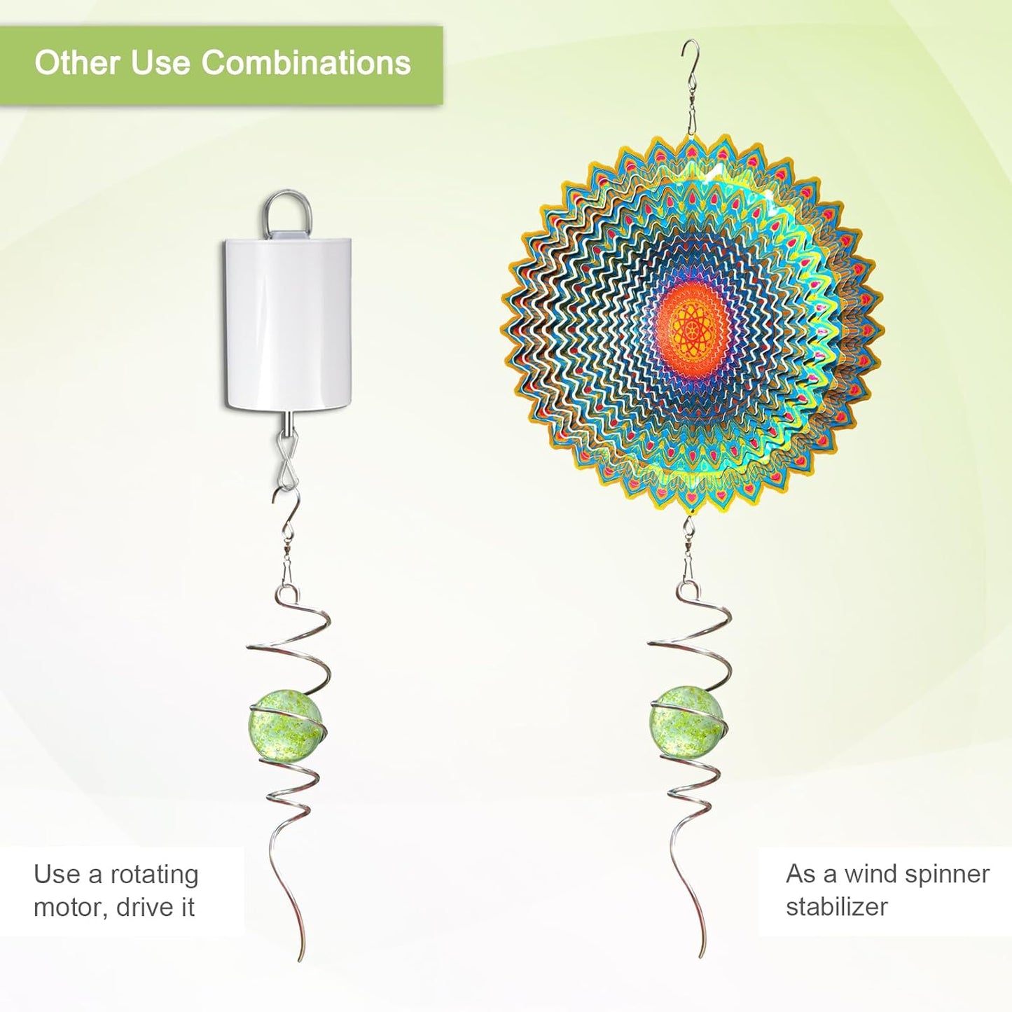 Glow in The Dark Gazing Ball Spiral, Wind Spinner Tail, Wind Spinners Stabilizer, Hanging Outdoor Decor for Garden Yard Art Decor Christmas Ornament Sun Catcher Rainbow Maker 13in Height