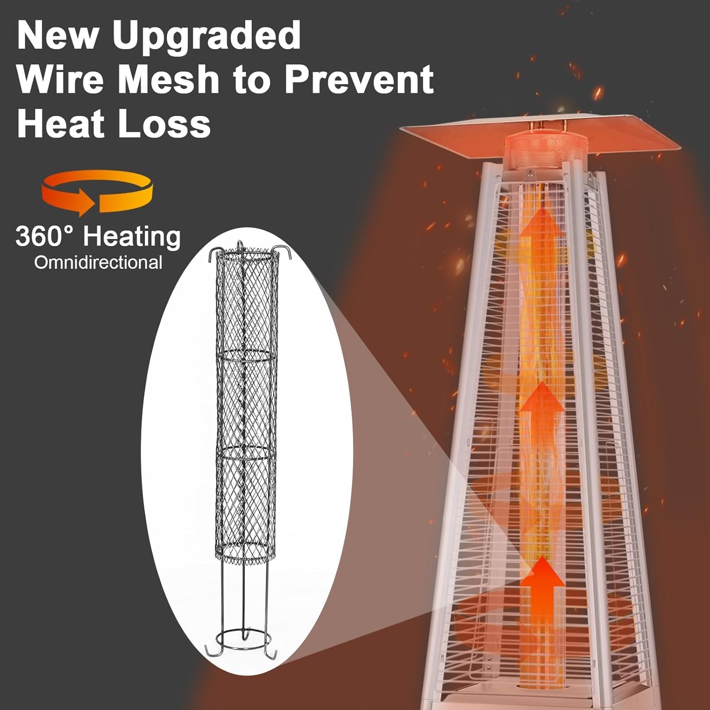 Hykolity 48000 BTU Pyramid Patio Heater, Outdoor Propane Heaters with Wheels and Cover, Glass Tube Propane Patio Heater for Backyard, Garden, Porch and Pool, Silver Grey
