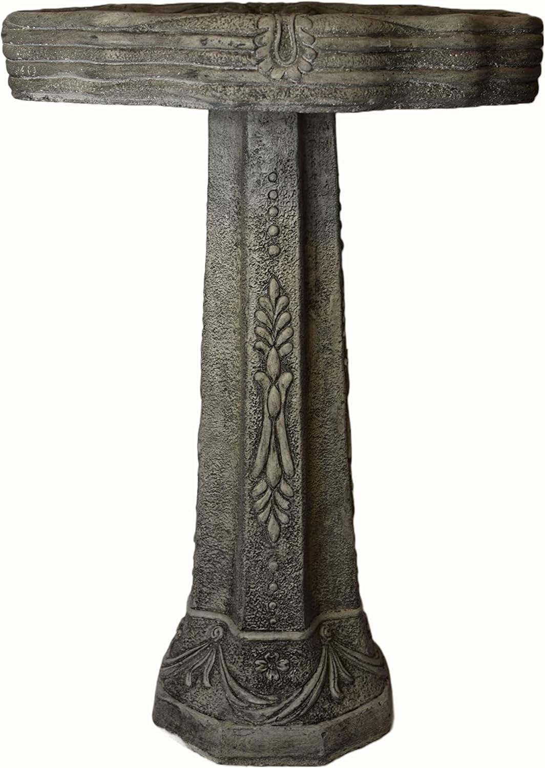 Dogwood Birdbath 27in Tall x 18in Diameter 2pc Pre Aged Grey Color