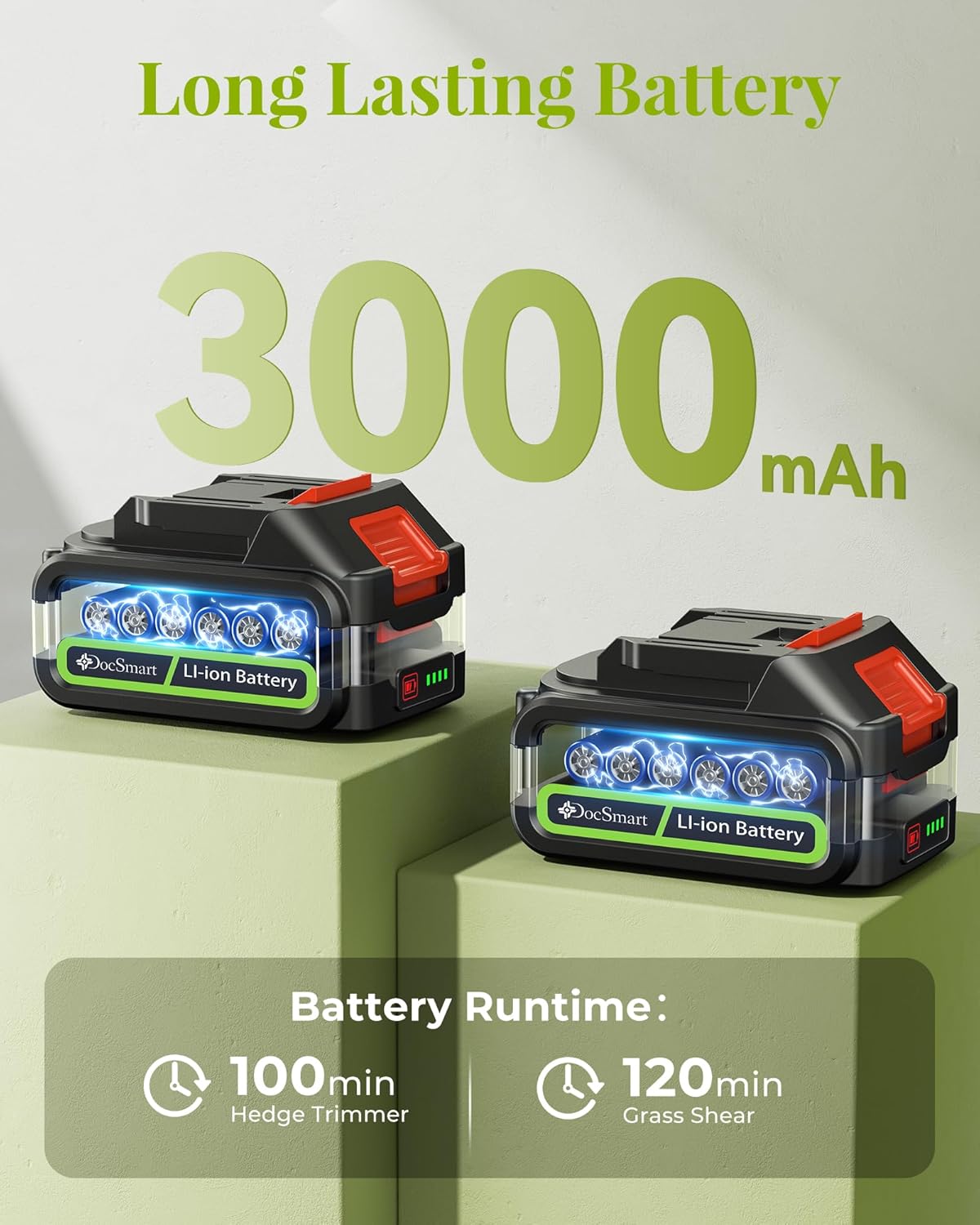 Hedge Trimmer Cordless with Battery, 2-in-1 Electric Handheld Grass Shear Cutter with 2 Pack Rechargeable Battery, Mini Bush Trimmer Kit for Garden Yard Lawn Pruning, Green