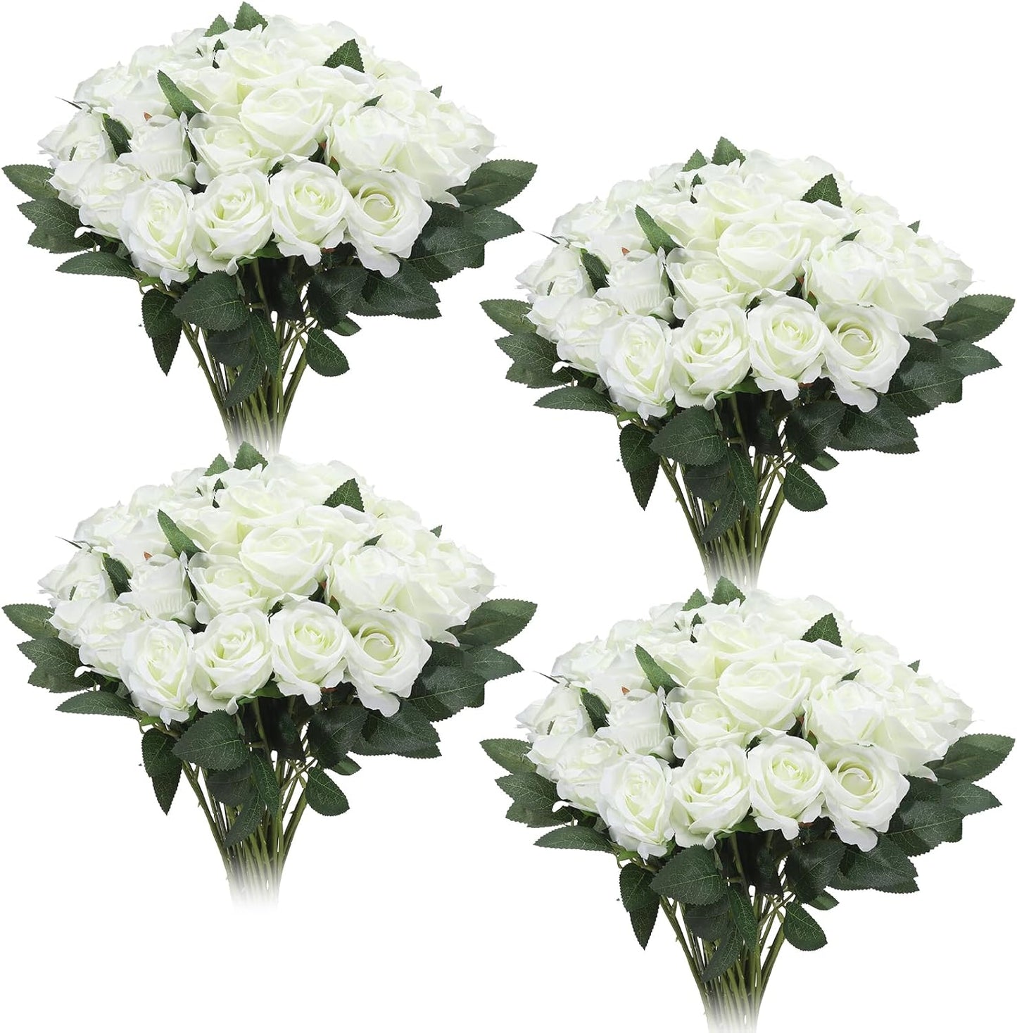 36 Pcs Silk White Rose Bouquet Bridal Artificial Flowers,Fake Rose Long Stem Realistic Artificial Flowers Bulk for Wedding Bouquet Ball Arrangement Centerpiece Party Decor
