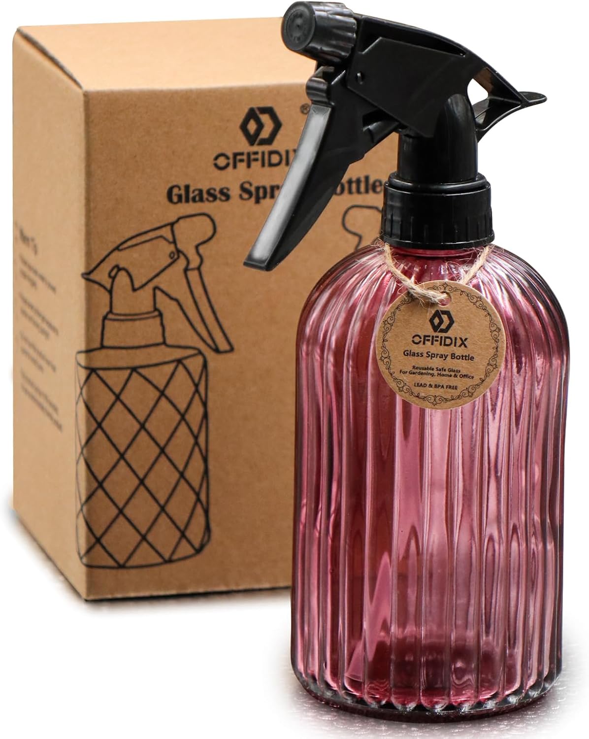 OFFIDIX Glass Spray Bottle, Pressure Watering Can, Indoor Plant Mister, Adjustable Nozzle, 0.4L/13.5oz Handheld Spray Bottle for Garden Plants Cleaning Solutions (Amaranth)