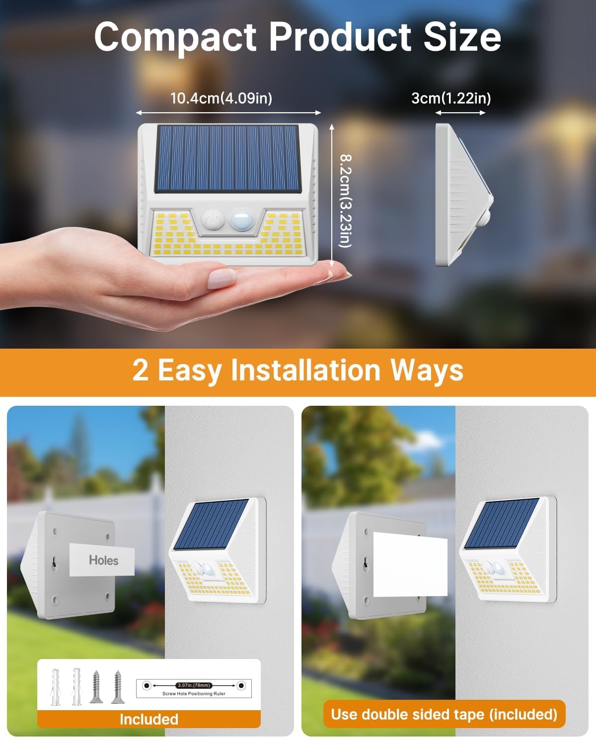 4 Pack Solar Fence Lights Waterproof, Motion Sensor Deck, Warm White LED Outside Wireless for Wall, Yard, Garden - White