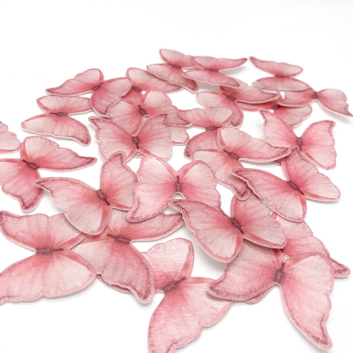 Weraru 48Pcs Edible Wafer Paper Butterflies Cupcake Topper Pink Cake Decorations