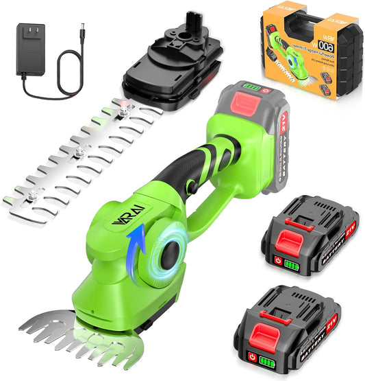 Cordless Hedge Trimmer, 2-in-1 Hedge Trimmer, Ultra Long Battery Life with Battery*2, high-Power and high-Capacity Grass Trimmer for Gardens, Yards and lawns, Including Charger