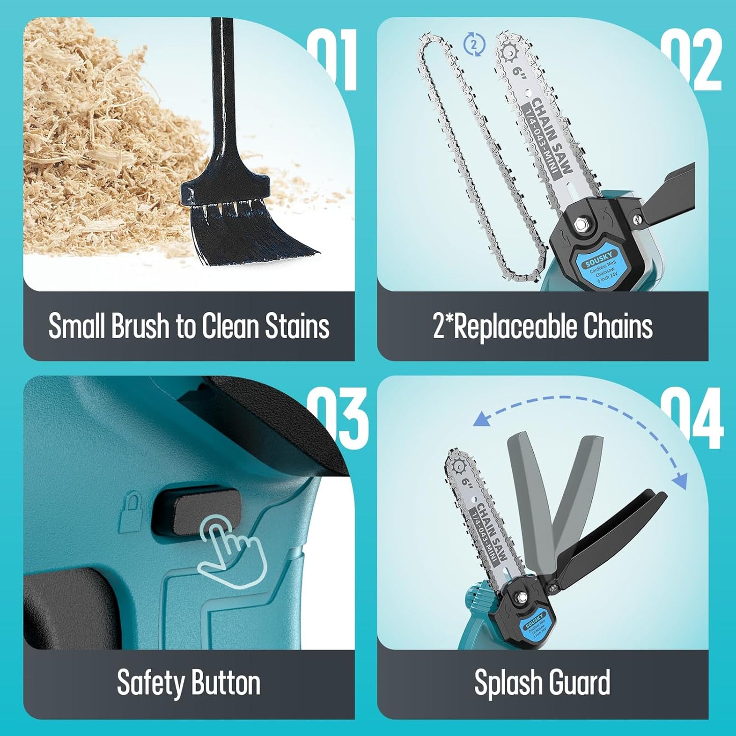 Mini Chainsaw Cordless, 6Inch Portable Small Chain Saw Battery Powered, Handheld Chainsaws with 2 * 24V 2.0MAH Powered Rechargeable Battery for Tree/Wood Cutting Trimming Craftsman Gardening Pruning