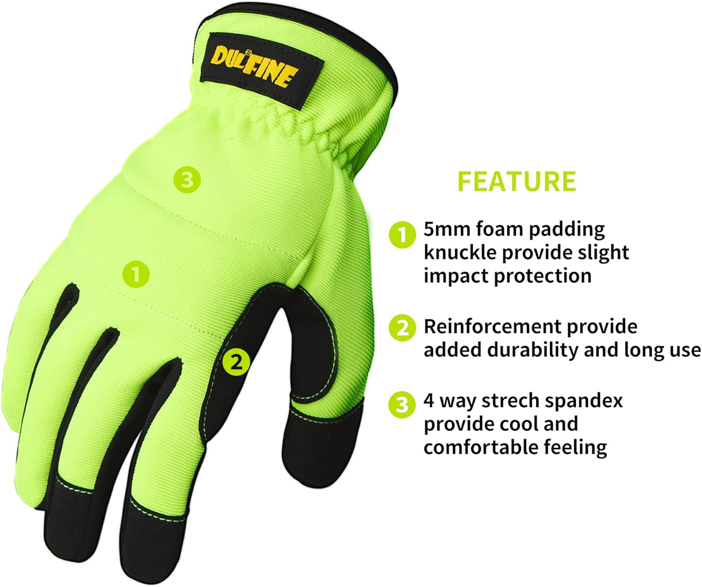 DULFINE High Performance Work Gloves For Men(3 Pairs Pack),Hi-Vis Yellow Color,High Dexterity Touch Screen For Multipurpose,Excellent Grip (Extra Large)
