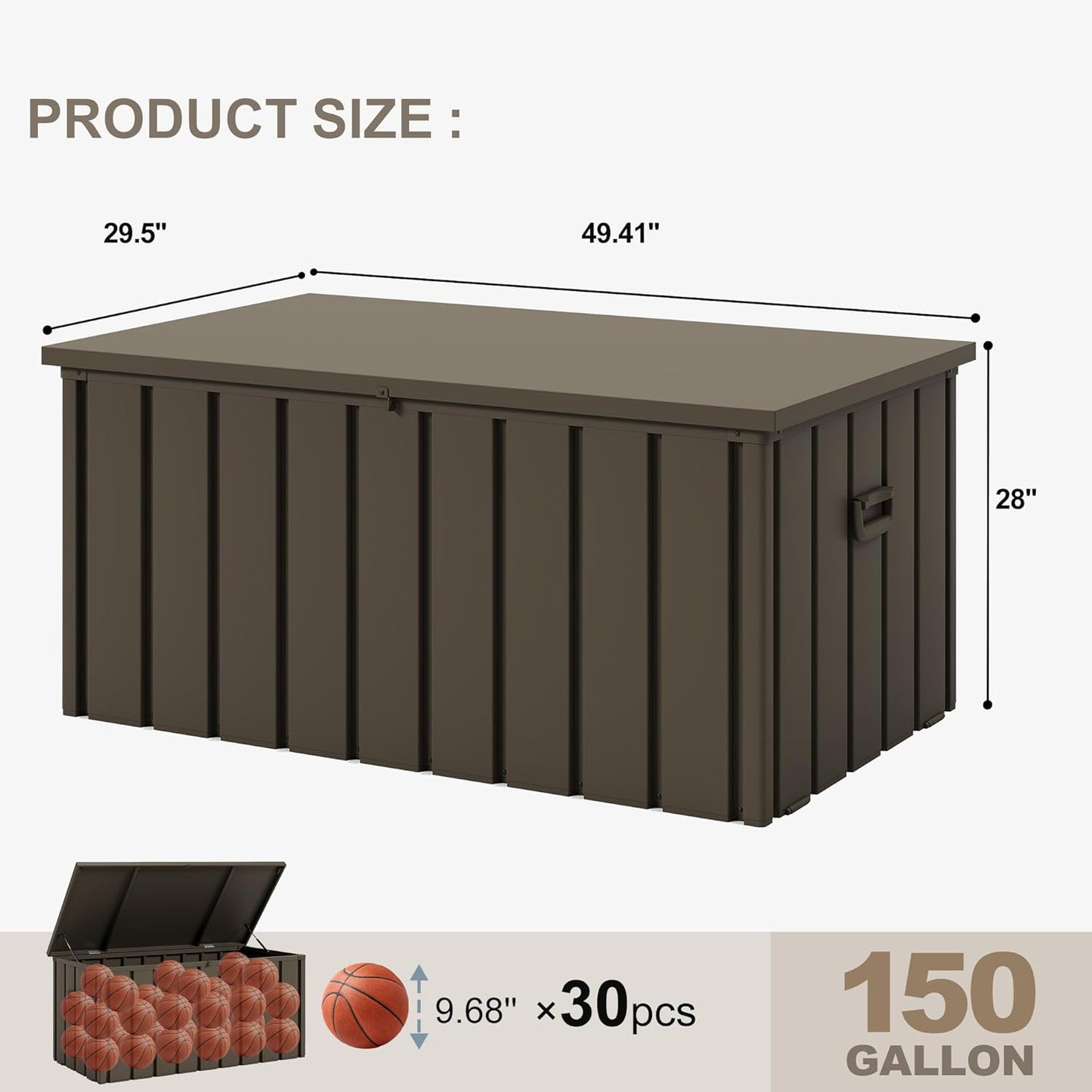 PURPLE LEAF Outdoor Deck Box 150 Gallon Waterproof Lockable Storage Box Container with Lid Deck Organization for Patio Cushions Side Table Pool Accessories Garden Tools, Brown