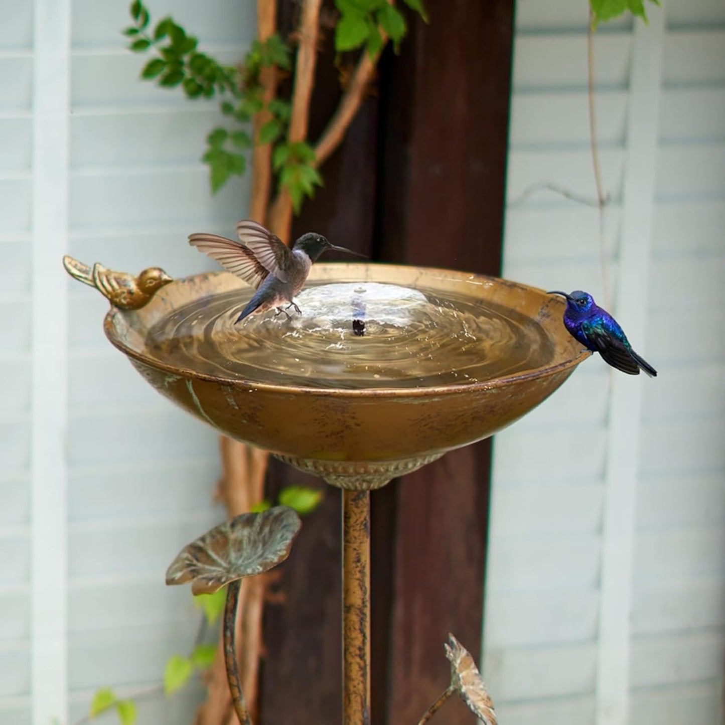 Diam 11.4" W x 28.5" H Cast Iron Pedestal Bird Bath, Bird Baths for Outdoors,Vintage Metal Bird Bath Garden Yard Decoration