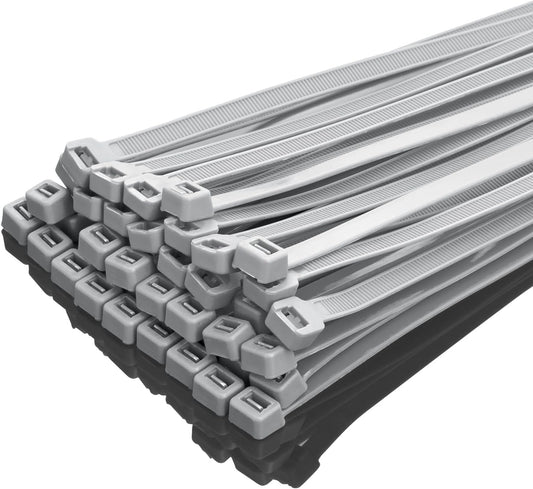 XINGO 12 Inch Silver Zip Ties Heavy Duty 100 Pack, 120 LBS Tensile Strength, Premium Nylon Cable Wire Ties, Self-locking Plastic Ties for Indoor and Outdoor Use