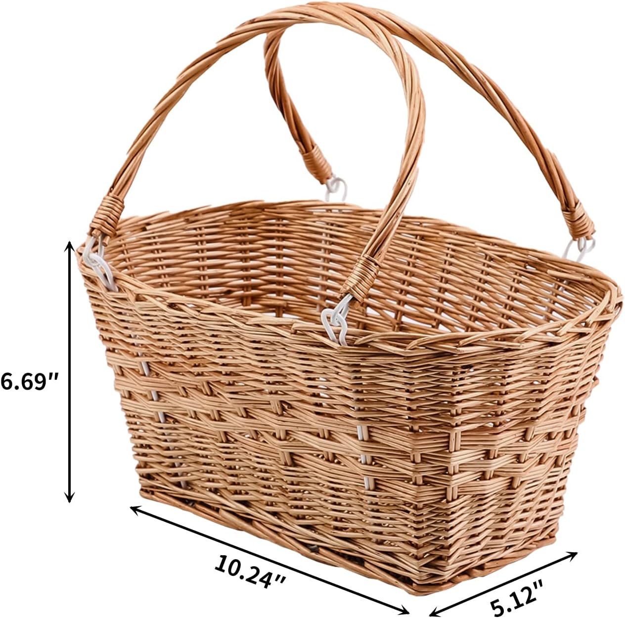YAHUAN Rectangular Wicker Storage Baskets with Collapsible Handles, Hand Woven Wicker Basket for Shopping Picnic Garden Easter Candy
