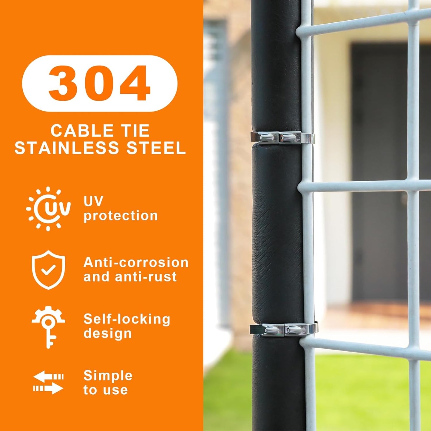Metal Zip Ties (200PCS 11.8 Inch), 304 Stainless Steel, 300 LBS Heavy Duty Double Headed Self-locking Multi-Purpose Cable Ties for Exhaust Wrap, Chain Link Fence Parts, Machinery, Cables, Farms, Roofs