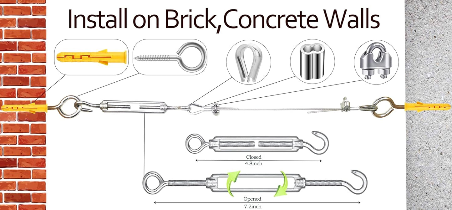 1/8" Wire Rope,100FT 304 Stinless Steel Cable with M5 Turnbuckle-Gardening,Aircraft,Picture Hanging, Clothesline Wire