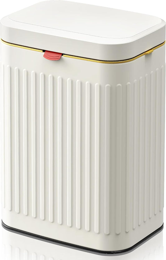 Kitchen Compost Bin Hanging Trash Can with Lid, 2.1 Gallon Stainless Steel Trash Can Compost Bin, Wall-Mount Indoor Kitchen Trash Bin for Cabinet, Under Sink, Bathroom (2.1 Gallon, 8L Ivory White)