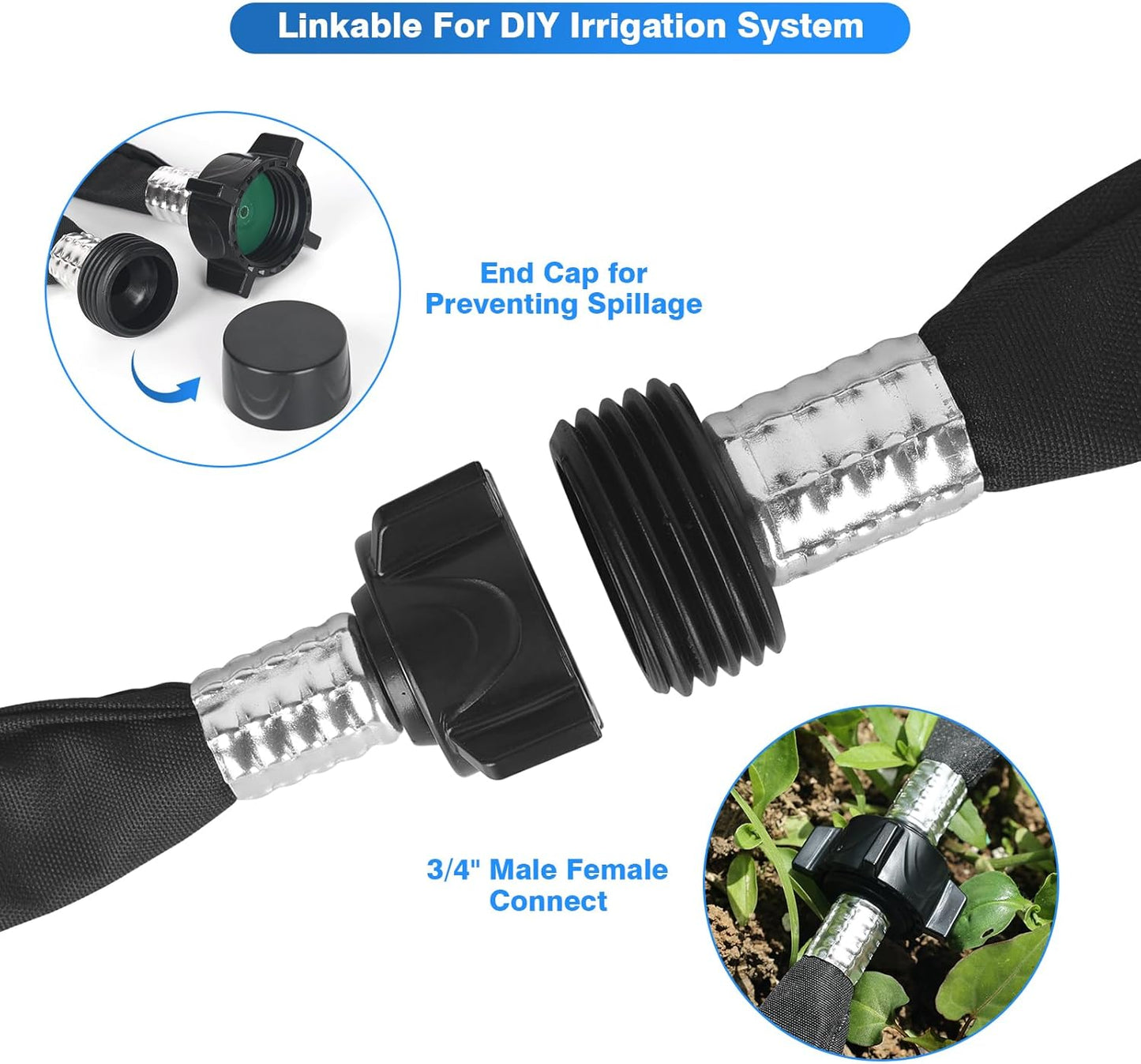 Flat Soaker Hose 50FT (25FT x 2),Drip Hose for Garden Beds Linkable Irrigation System Lightweight and Easy Watering for Tree Plant and Save 80% Water for You(50FT)