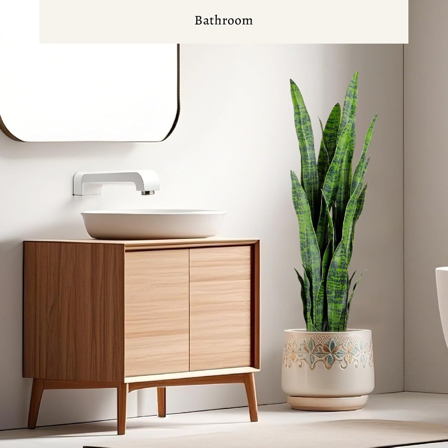 KOL 3ft Artificial Snake Plant, Fake Sansevieria Potted Plants, 32 Thick Lifelike Faux Leaves, Indoor Home Office Decor, Mother-in-Law Tongue Houseplant, 35in, Green