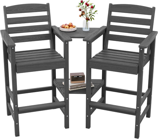 SERWALL Tall Adirondack Chairs Set of 2 with Connecting Table, Grey